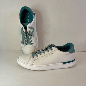 Coach Lowline Clip Low Top Leather Sneakers White Blue Green CG657 Womens 6.5B